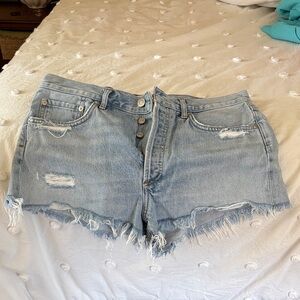 Agolde Light Blue Distressed Denim Cutoff Shorts